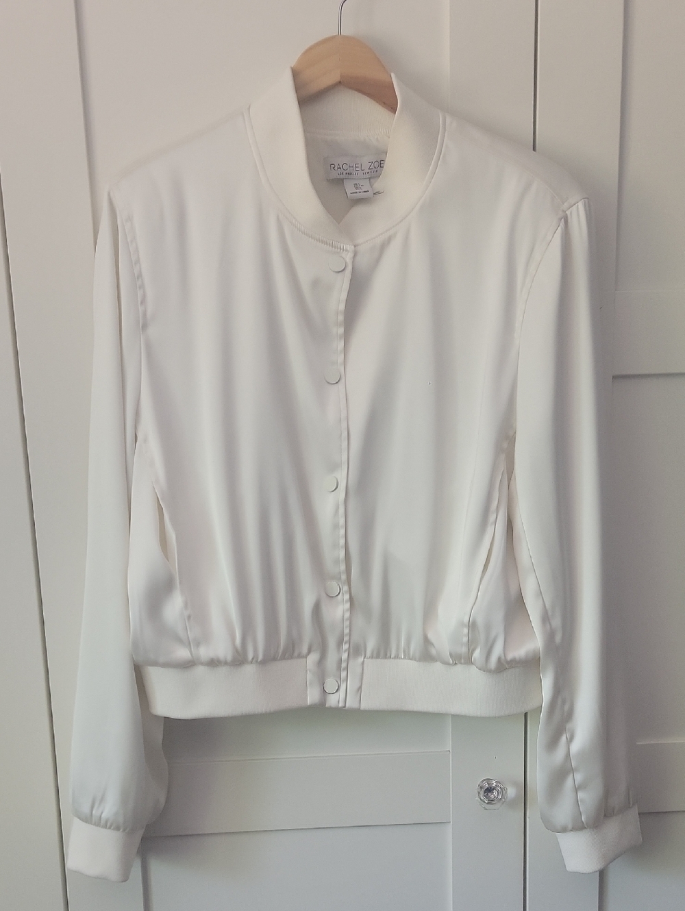 ❄️3/$30 Rachel Zoe White Satin Bomber Jacket